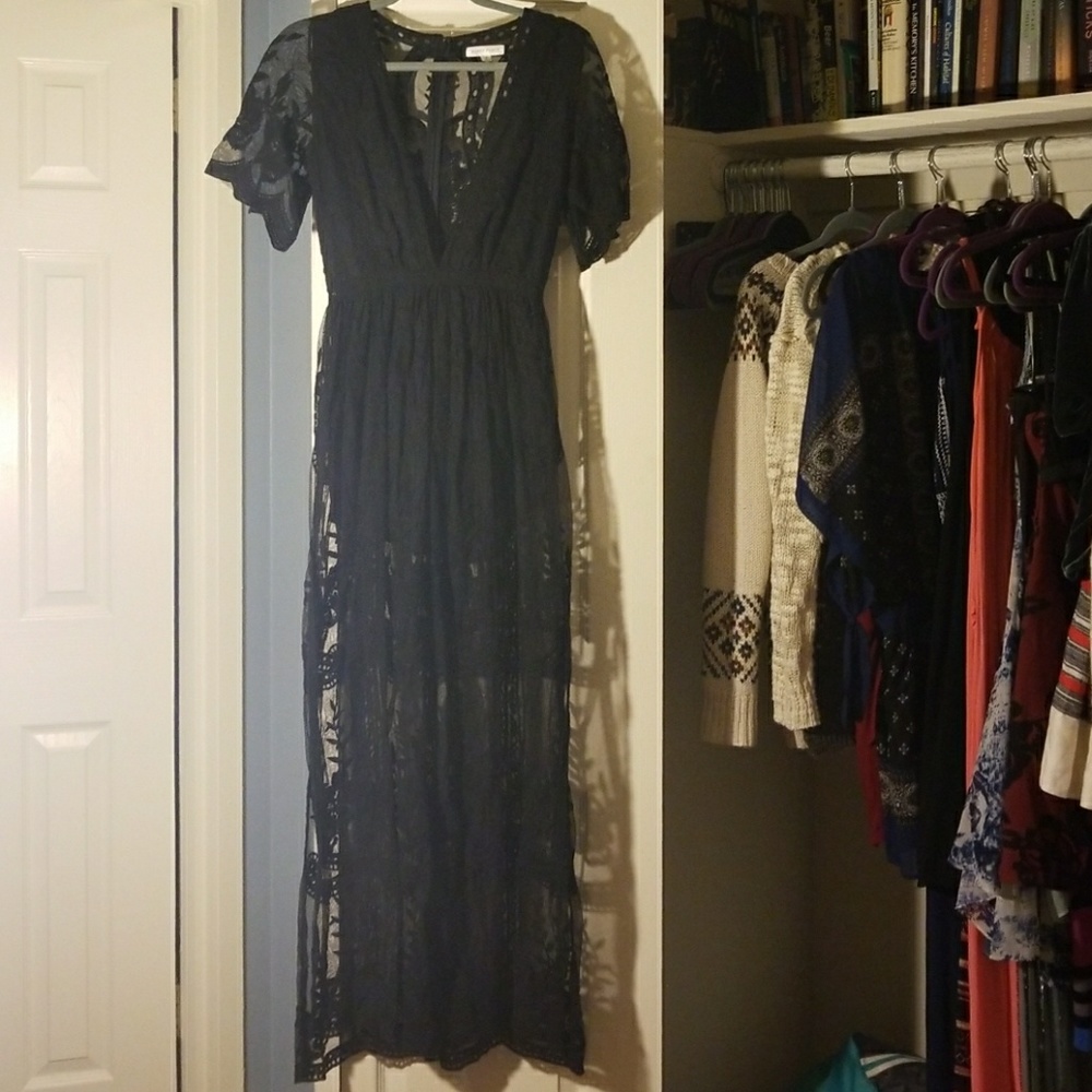 Romper by Honey Punch with lace skirt overlay